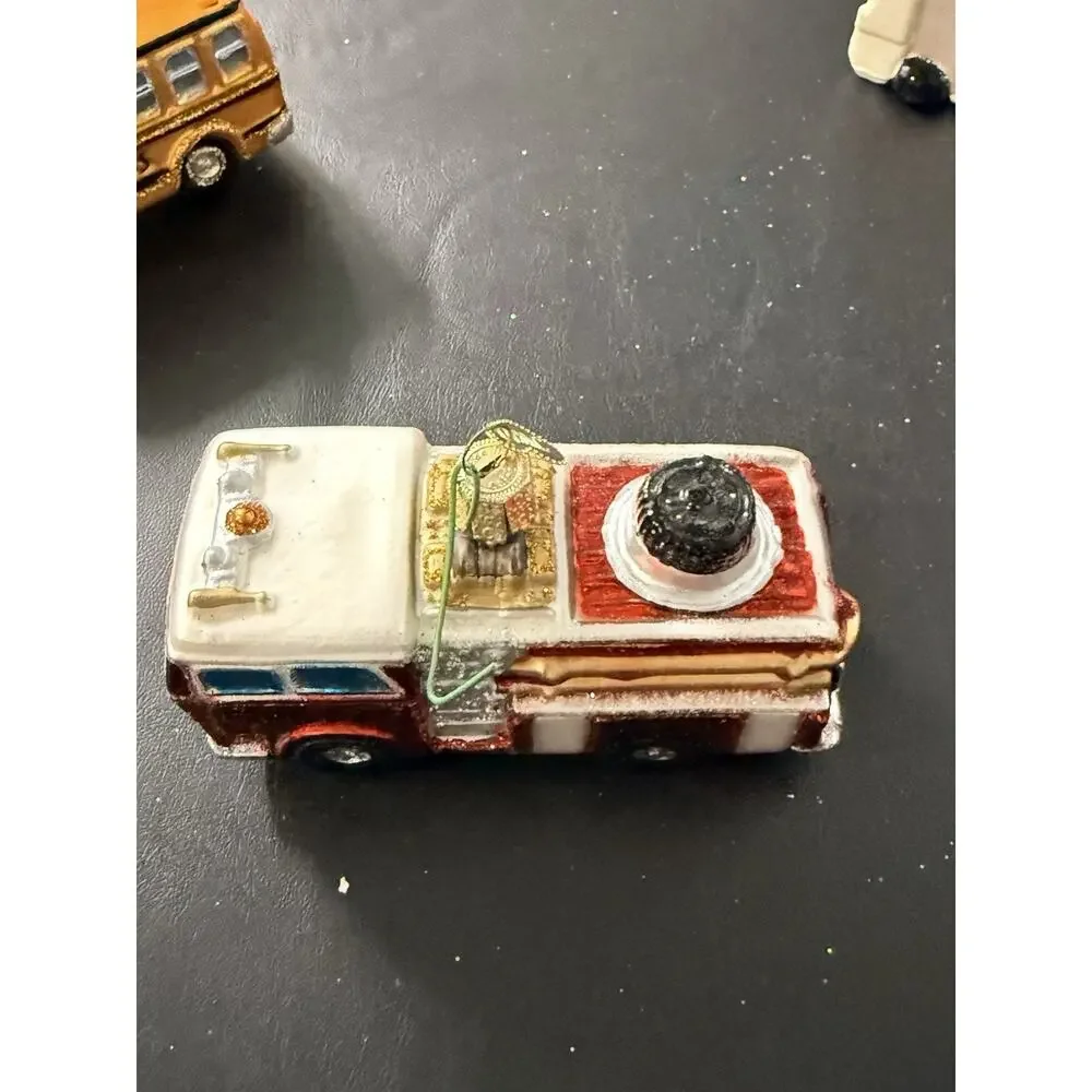 Old World Christmas Glass Ornaments School Bus Fire Truck Ambulance Double Bus